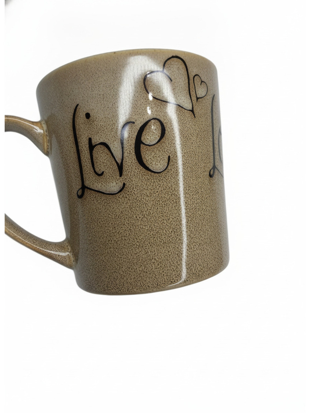 Vintage Brown Ceramic Coffee Mug with Love Laugh Live Design